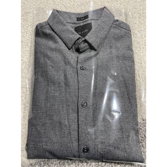 01.Algo Men's Size Medium Slim Fit Button Up Long Sleeve Shirt Grey - Picture 3 of 12